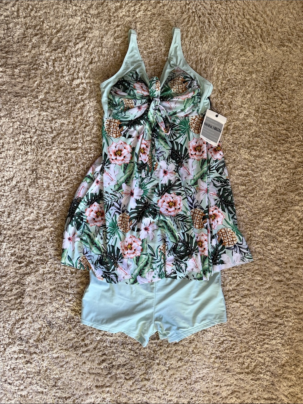 Hanna Nicole Mint Tropical Floral Tankini Swim Set